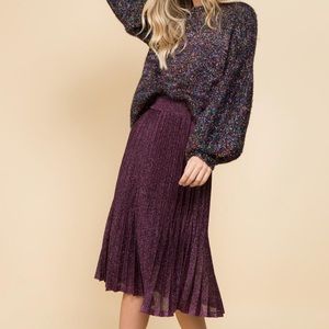 TESORO Collective Midi Pleated Plum Metallic Skirt